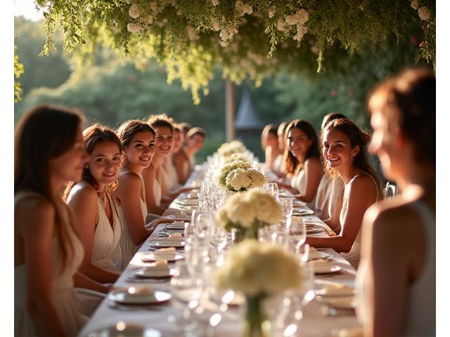 Stunningly decorated wedding reception, filled with happy guests