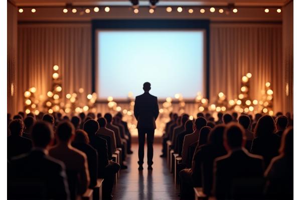 Successful charity fundraising event with a speaker on stage