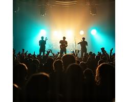 Live band performing at an event, vibrant atmosphere