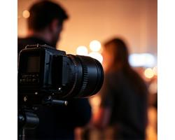 Professional event photographer capturing moments, subtle lighting