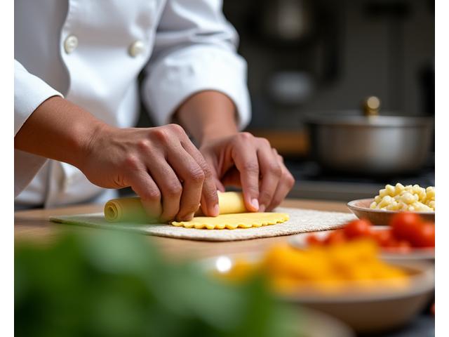 Chef demonstrating traditional cooking technique with fresh ingredients from a specific culture