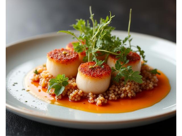 Artfully plated dish blending Asian and European culinary elements