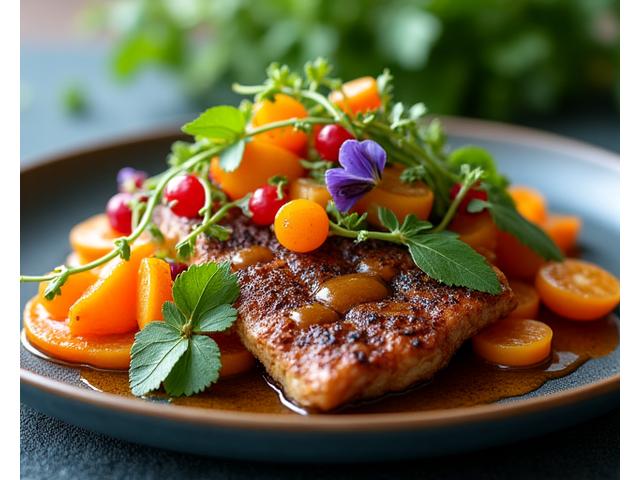 Vibrant plant-based banquet with colourful vegetables and edible flowers