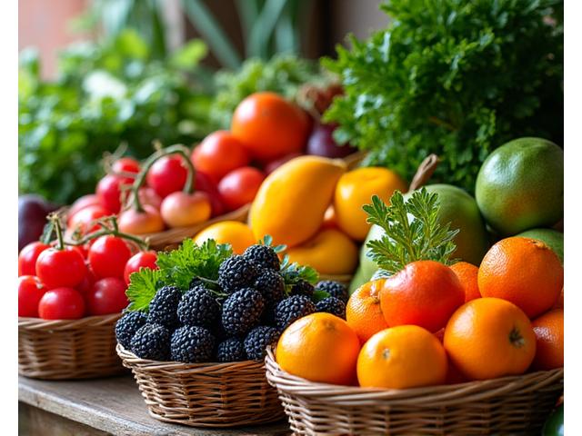A vibrant selection of fresh, seasonal Australian fruits and vegetables at a local market