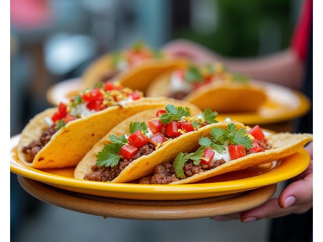 Colourful gourmet street food being served from a mobile setup