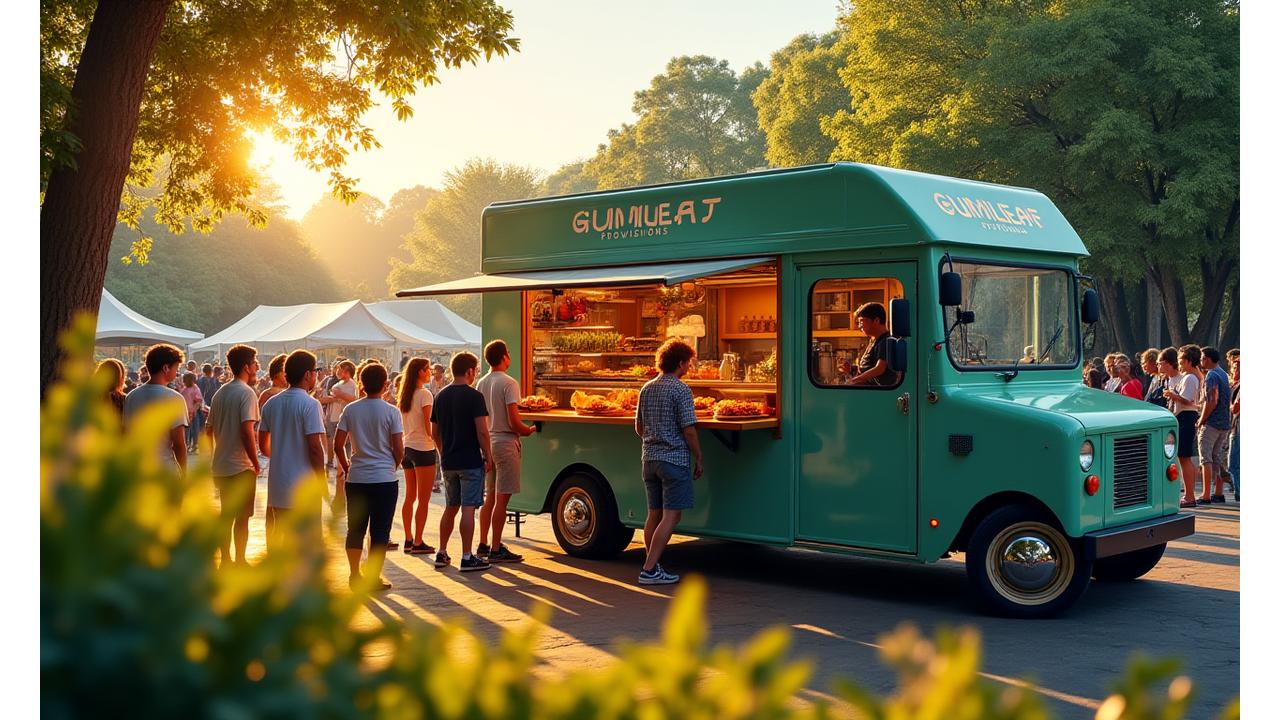 Gumleaf Provisions food truck serving at a vibrant Melbourne park