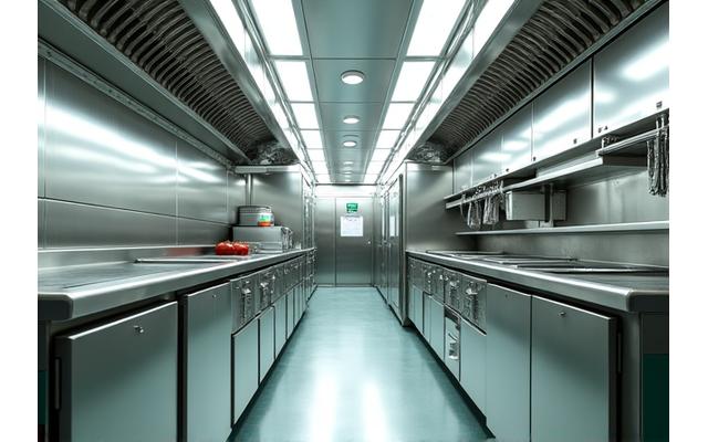 Interior of a modern, fully equipped mobile kitchen unit